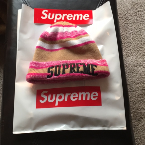 supreme heather stripe beanie